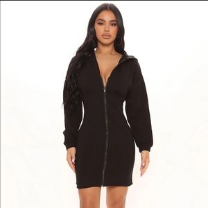 Fashion Nova Hooded Mini Dress- Black